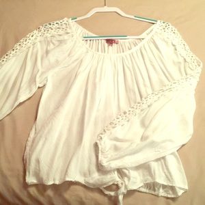 Mimi White Patterned Sleeve Blouse